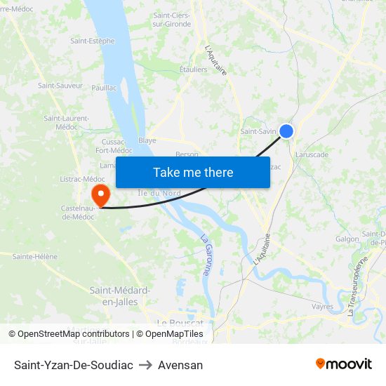Saint-Yzan-De-Soudiac to Avensan map