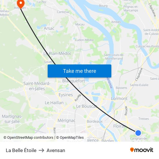 La Belle Étoile to Avensan map