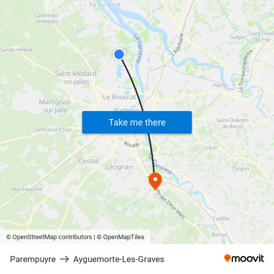 Parempuyre to Ayguemorte-Les-Graves map