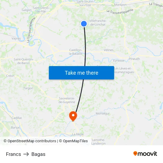 Francs to Bagas map