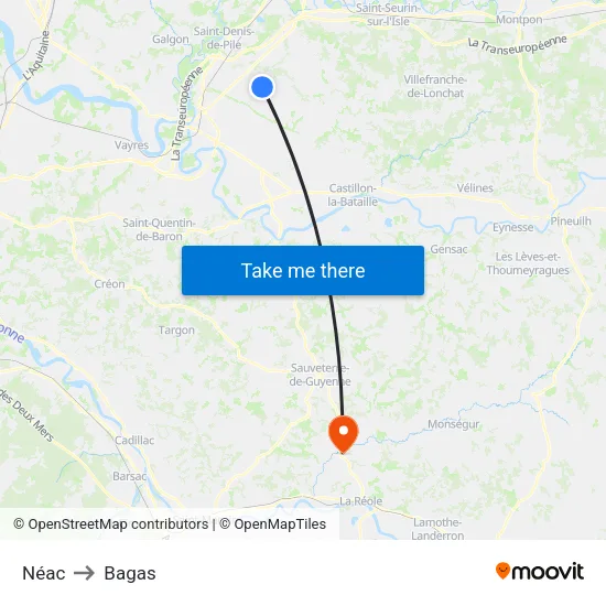 Néac to Bagas map