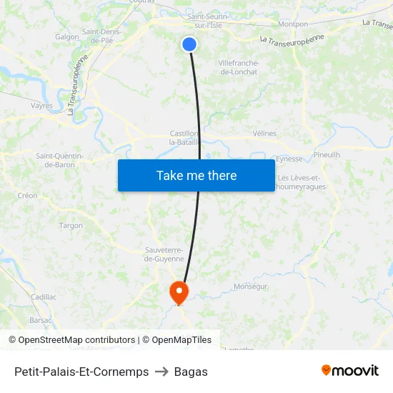 Petit-Palais-Et-Cornemps to Bagas map