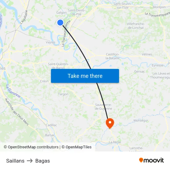 Saillans to Bagas map