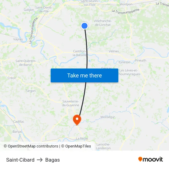 Saint-Cibard to Bagas map