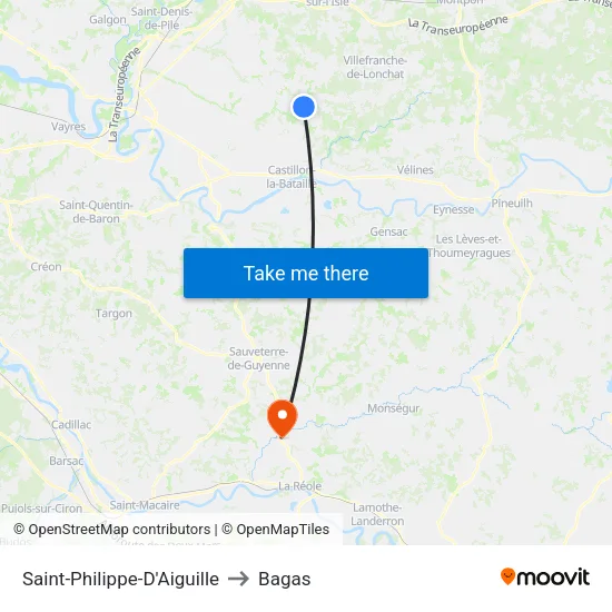 Saint-Philippe-D'Aiguille to Bagas map