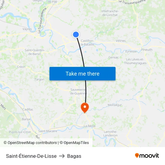 Saint-Étienne-De-Lisse to Bagas map
