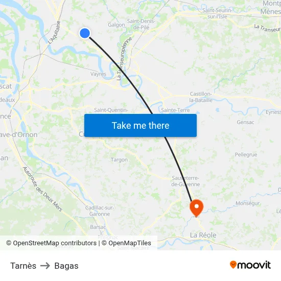 Tarnès to Bagas map