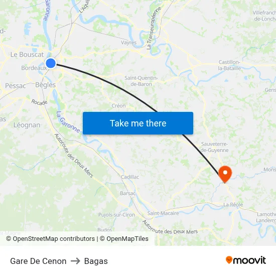 Gare De Cenon to Bagas map