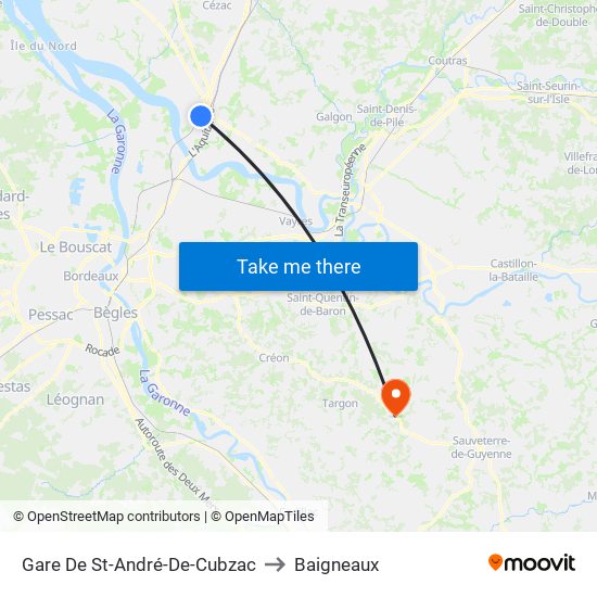 Gare De St-André-De-Cubzac to Baigneaux map