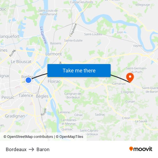 Bordeaux to Baron map