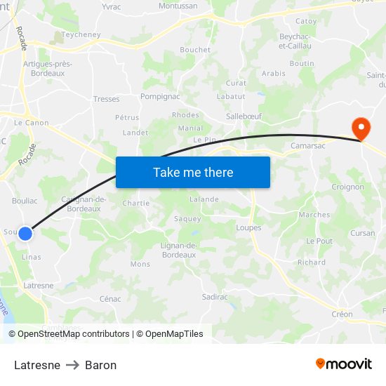 Latresne to Baron map