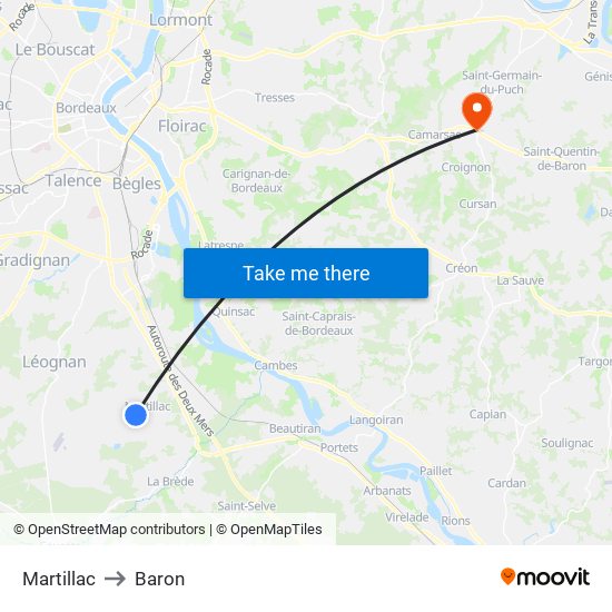 Martillac to Baron map