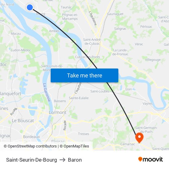 Saint-Seurin-De-Bourg to Baron map