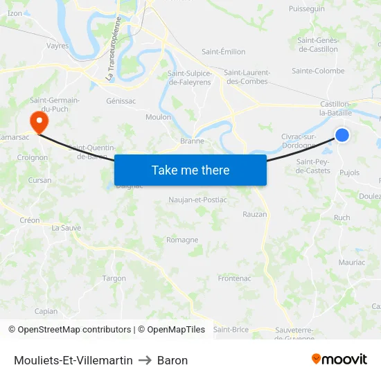 Mouliets-Et-Villemartin to Baron map