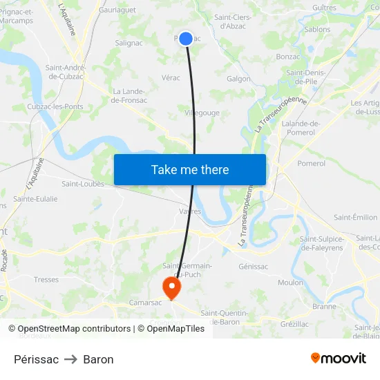 Périssac to Baron map