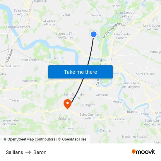 Saillans to Baron map