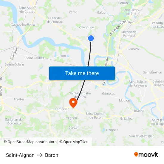 Saint-Aignan to Baron map
