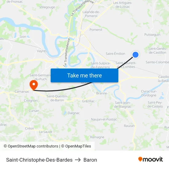 Saint-Christophe-Des-Bardes to Baron map