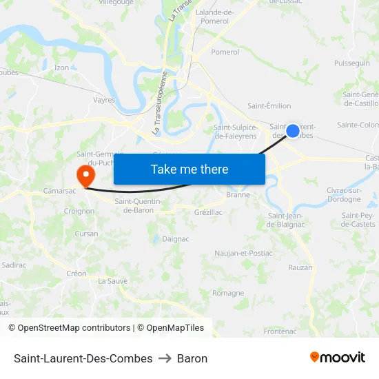 Saint-Laurent-Des-Combes to Baron map