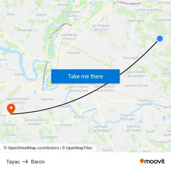 Tayac to Baron map