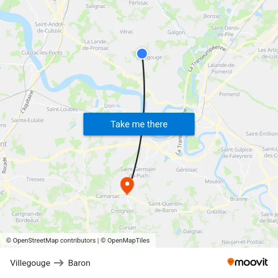 Villegouge to Baron map