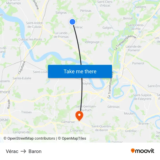 Vérac to Baron map