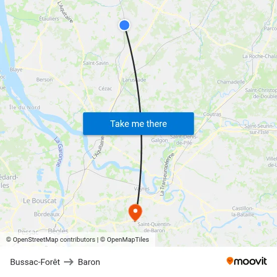Bussac-Forêt to Baron map