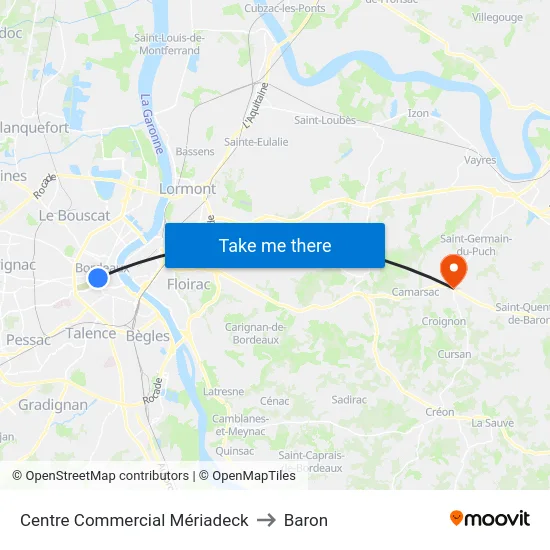 Centre Commercial Mériadeck to Baron map