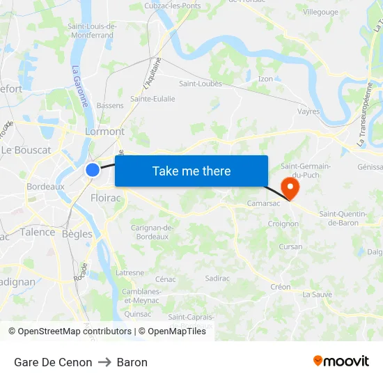Gare De Cenon to Baron map