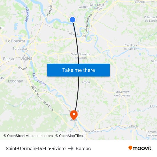 Saint-Germain-De-La-Rivière to Barsac map
