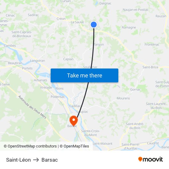 Saint-Léon to Barsac map