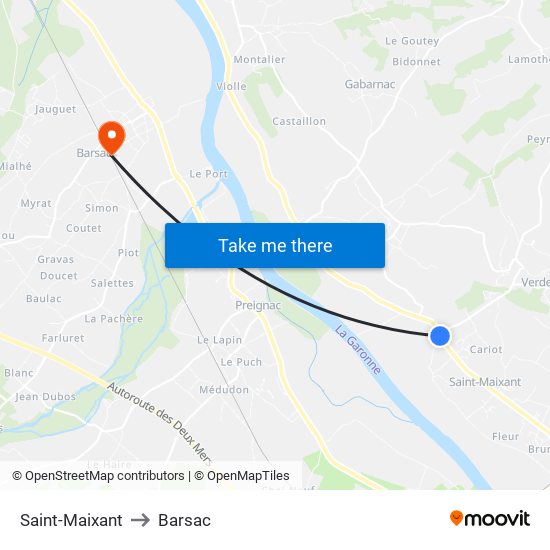 Saint-Maixant to Barsac map