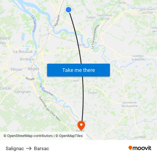 Salignac to Barsac map