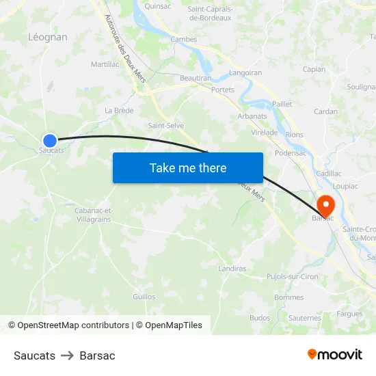 Saucats to Barsac map