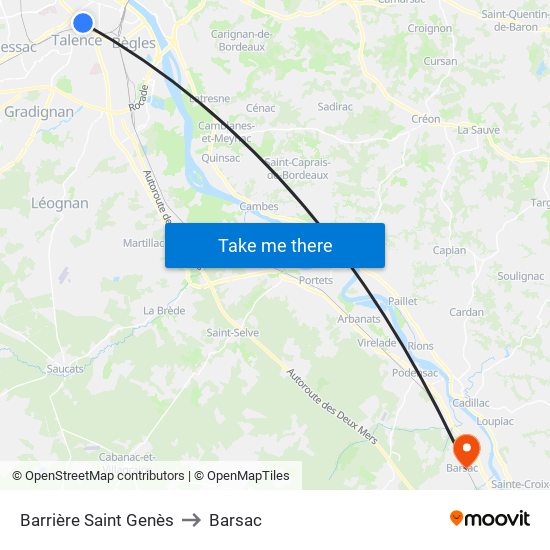 Barrière Saint Genès to Barsac map