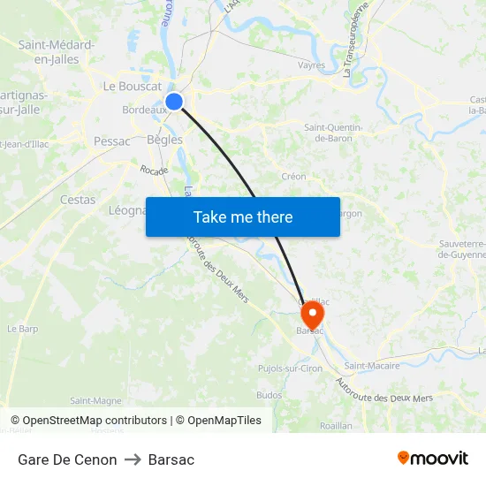 Gare De Cenon to Barsac map
