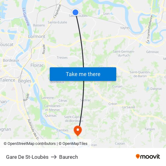 Gare De St-Loubès to Baurech map