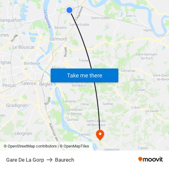 Gare De La Gorp to Baurech map