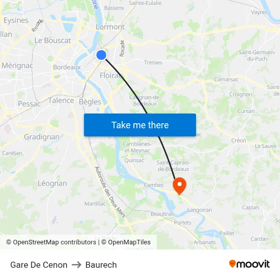 Gare De Cenon to Baurech map