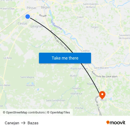 Canejan to Bazas map