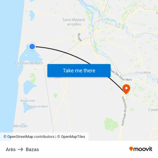 Arès to Bazas map