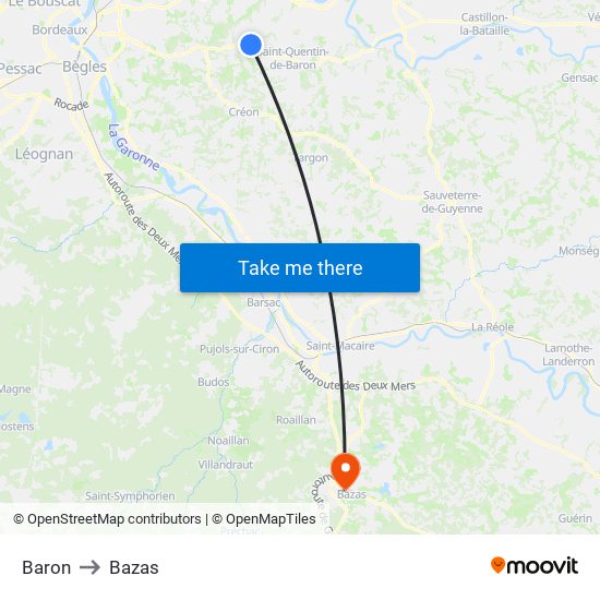 Baron to Bazas map