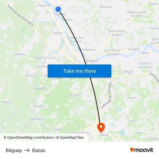 Béguey to Bazas map