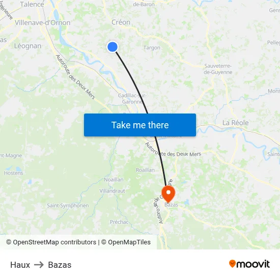 Haux to Bazas map