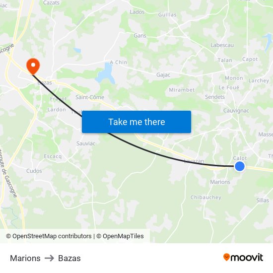 Marions to Bazas map