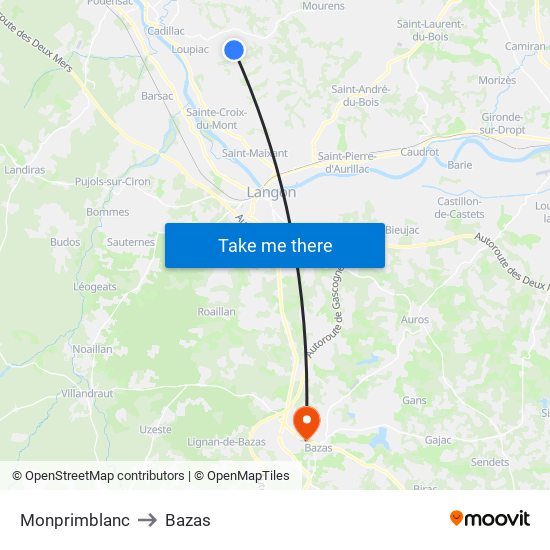 Monprimblanc to Bazas map