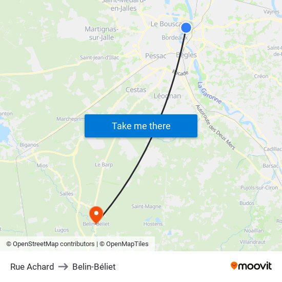 Rue Achard to Belin-Béliet map