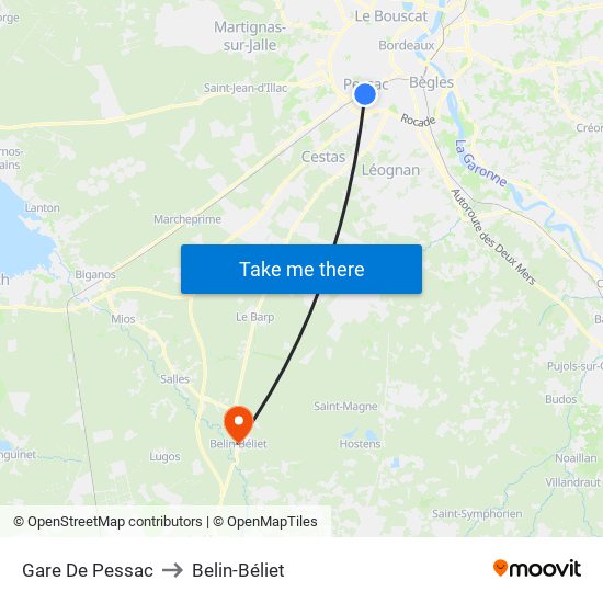 Gare De Pessac to Belin-Béliet map