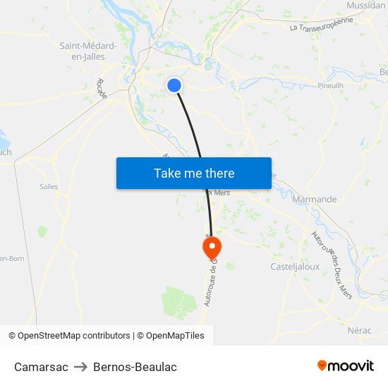 Camarsac to Bernos-Beaulac map