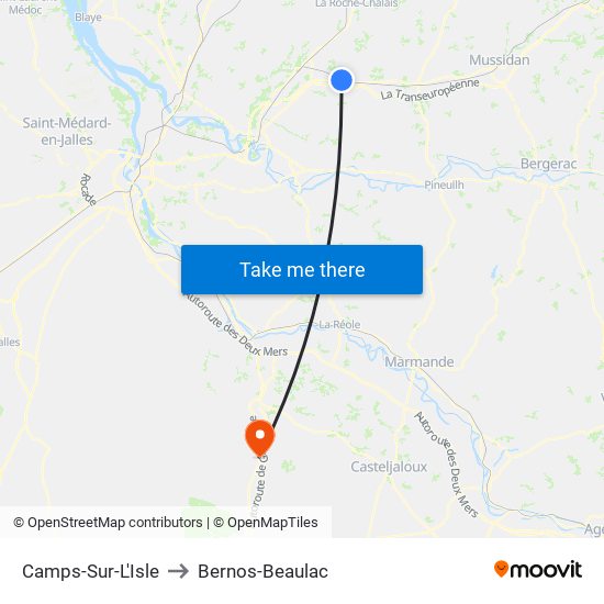 Camps-Sur-L'Isle to Bernos-Beaulac map